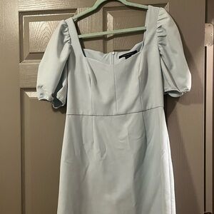 Elegant Light Blue Puff Sleeve Dress